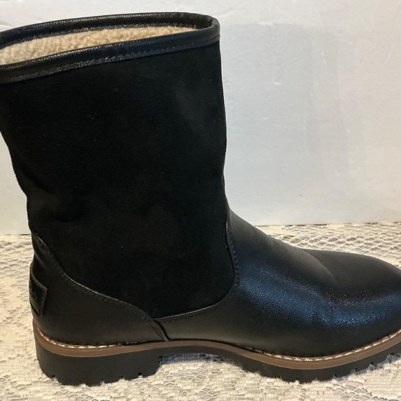 Nautical Women’s 6.5 BootsmBlack Leather Suede Chunky Heels Sherpa Lining Combat - Picture 3 of 11